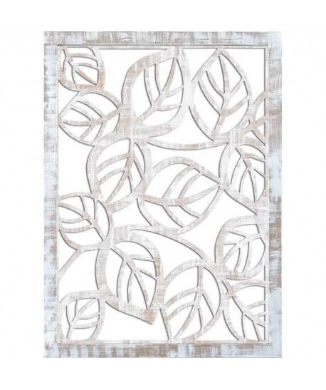 Miroir mural Feuilles  50x70 cm  Moulure 30 mm  Blanc vieilli