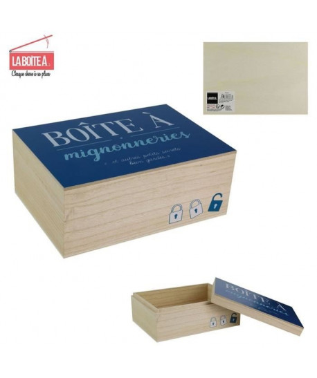 Boite a mignonnerie  Bois  14 x 20 cm  Beige et bleu