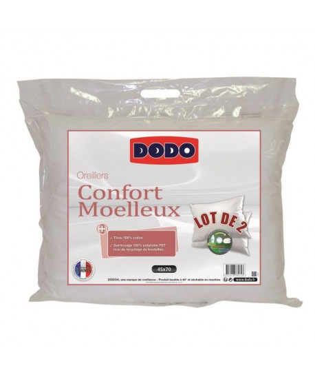 DODO Lot de 2 oreillers Confort Moelleux  45x70 cm