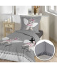 DOUCEUR D\'INTERIEUR Pack ANGEL CAT 100% coton  Parure de couette 140x200 cm  drap housse 90x190 cm  Gris et blanc