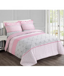 VISION Parure de couette Mathilde 100% coton  1 Housse de couette 220x240 cm  2 Taies d\'Oreillers 65x65 cm  Rose