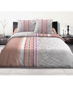 Parure de couette Honey 100% coton  220x240 cm  Gris et rose poudré