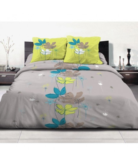 Parure de couette En Scene Nature 100% coton  220x240 cm  Gris, bleu turquoise et vert anis