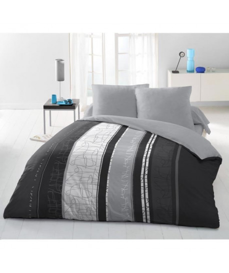 CONFUSSUS Parure de couette Microfibre 100% Polyester   220x240cm  Noir, blanc et gris