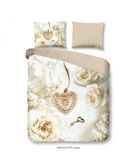 PURE Parure de couette microfibre Love  1 Housse de couette 140 x 200 cm  1 Taie 60 x 70 cm  Beige