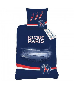 PSG Parure de couette Parc des Princes 100% coton  1 Housse de couette 140 x 200 cm  1 Taie d\'Oreiller 63 x 63 cm  Bleu