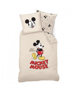 DISNEY Parure de couette 100% coton Mickey  140x200 cm  Beige écru