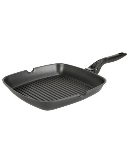 CREALYS Poele grill carrée Declic en fonte d\'aluminium  28 cm  Noir  Tous feux dont induction