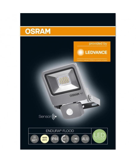 OSRAM Projecteur a LED Endura Flood Sensor  20 W  Noir chaud