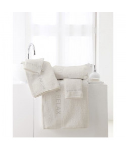 TODAY Lot de 2 serviettes  1 drap de bain  3 gants de toilette  Pack éponge brodée \"Soft & Relax\"  Beige ivoire