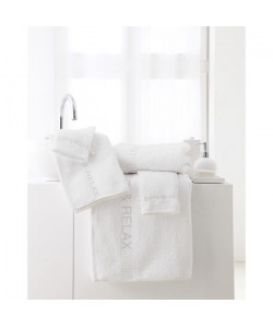 TODAY Lot de 2 serviettes  1 drap de bain  3 gants de toilette  Pack éponge brodée \"Soft & Relax\"  Blanc chantilly