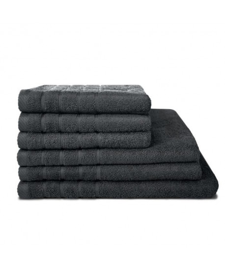 LOVELY HOME Lot de 3 serviettes  2 draps de douche  1 drap de bain 100% coton  Gris anthracite