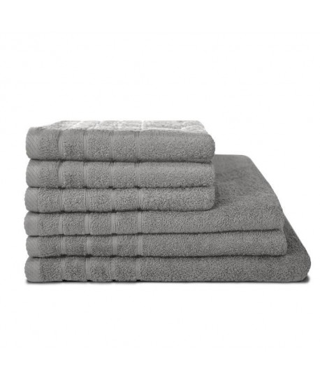 LOVELY HOME Lot de 3 serviettes  2 draps de douche  1 drap de bain 100% coton  Gris clair