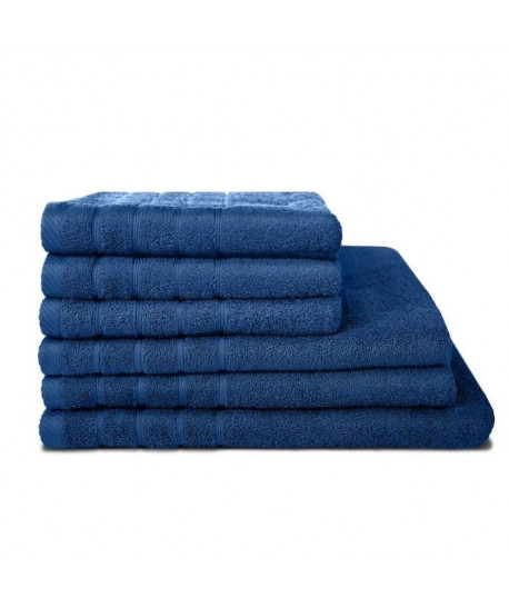 LOVELY HOME Lot de 3 serviettes  2 draps de douche  1 drap de bain 100% coton  Bleu marine