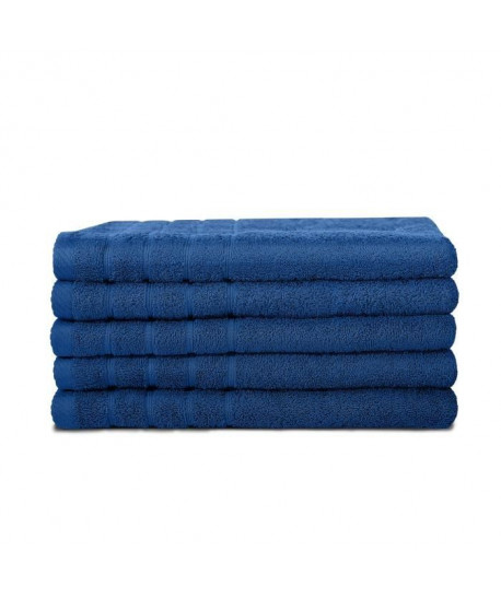 LOVELY HOME Lot de 5 draps de douche 100% coton  70x140 cm  Bleu marine