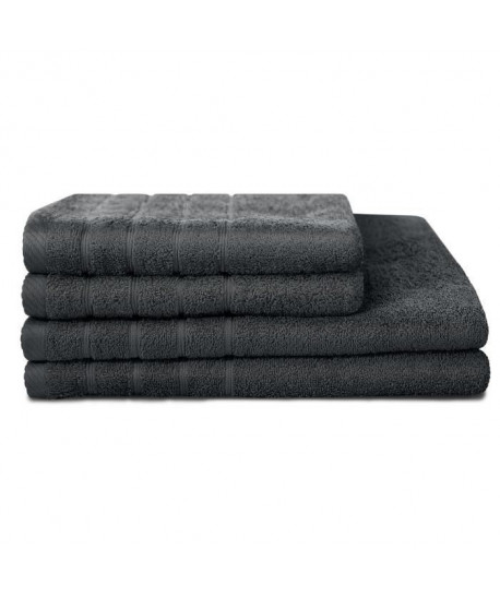 LOVELY HOME Lot de 2 serviettes  2 draps de douche 100% coton  50x100 cm / 70x140 cm  Gris anthracite