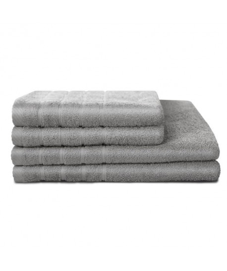 LOVELY HOME Lot de 2 serviettes  2 draps de douche 100% coton  50x100 cm / 70x140 cm  Gris clair