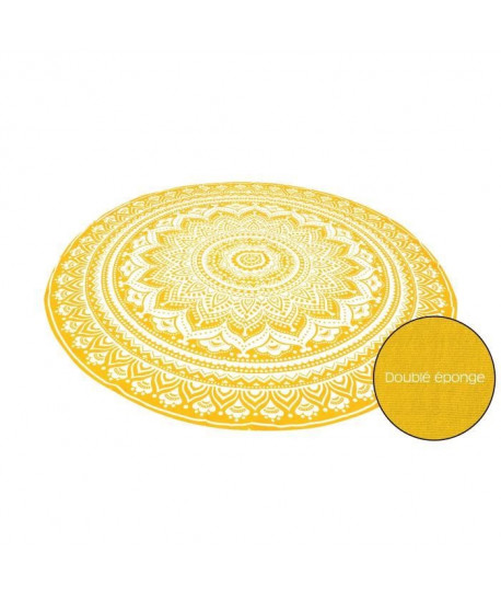 SOLEIL D\'OCRE Fouta ronde Mumbai  Coton doublé éponge  Ř180 cm  Jaune