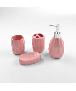 DOUCEUR D\'INTERIEUR Lot de 4 accessoires de salle de bain Origami  Céramique  Rose poudre  Finition mate