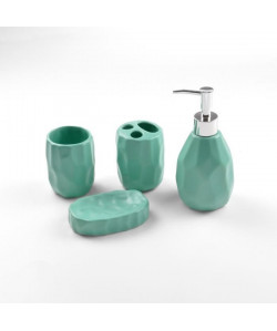 DOUCEUR D\'INTERIEUR Lot de 4 accessoires de salle de bain Origami  Céramique  Vert menthe  Finition mate