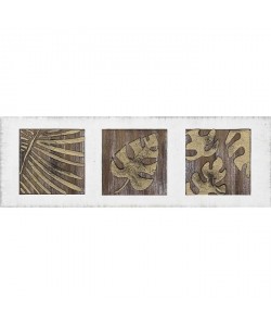 Toile peinte Feuilles  Peinture en relief  40x120 cm  Doré et marron  Fond blanc