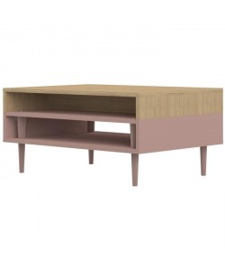 SYMBIOSYS Table basse HORIZON style contemporain décor chene  Pieds fuseau rose poudré  L 80 x l 53 cm