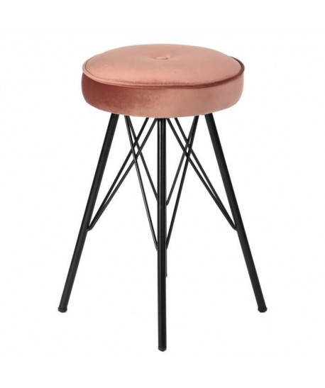 EKETAHUNA Lot de 2 tabourets de salle a manger en métal  Revetement velours rose  Contemporain  L 30 x P 30 cm