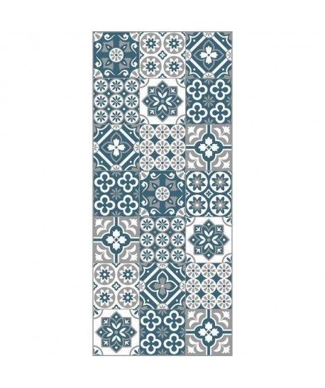 AMADORA Tapis 100% vinyle  Imitation carreau de ciment  49,5x112,5 cm  Epaisseur 1,5 mm  Bleu, blanc et gris