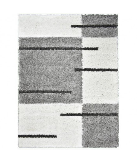 NORA Tapis de salon shaggy  120 x 160 cm  Gris a rayures