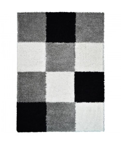 NORA Tapis de salon shaggy  120 x 160 cm  Noir a carreaux