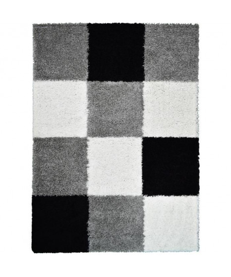 NORA Tapis de salon shaggy  120 x 160 cm  Noir a carreaux