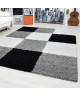 NORA Tapis de salon shaggy  120 x 160 cm  Noir a carreaux