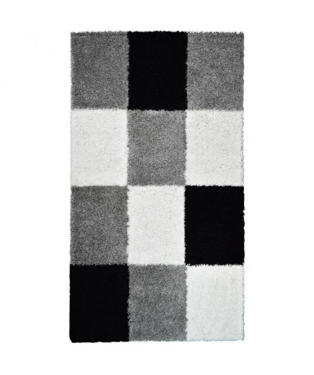 NORA Tapis de couloir shaggy  80 x 140 cm  Noir a carreaux