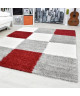 NORA Tapis de salon shaggy  120 x 160 cm  Rouge a carreaux