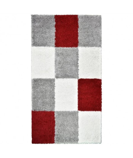 NORA Tapis de couloir shaggy  60 x 110 cm  Rouge a carreaux