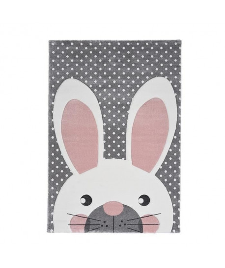 PASTEL KIDS Tapis pour enfant 100% polypropylene  Motif lapin  120 x 170 cm  Gris