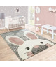 PASTEL KIDS Tapis pour enfant 100% polypropylene  Motif lapin  120 x 170 cm  Gris