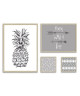 Lot de 4 affiches encadrées Ananas Young Wild Free  MDF  50x70 cm / 40x50 cm / 2 x 20x20 cm  Noir, marron et blanc