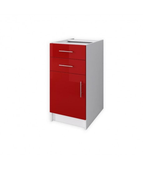 OBI Caisson bas de cuisine avec 1 porte, 2 tiroirs L 40 cm  Blanc et rouge laqué brillant