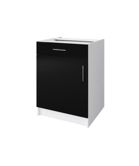 OBI Caisson bas de cuisine avec 1 porte, 1 tiroir L 60 cm  Blanc et noir laqué brillant