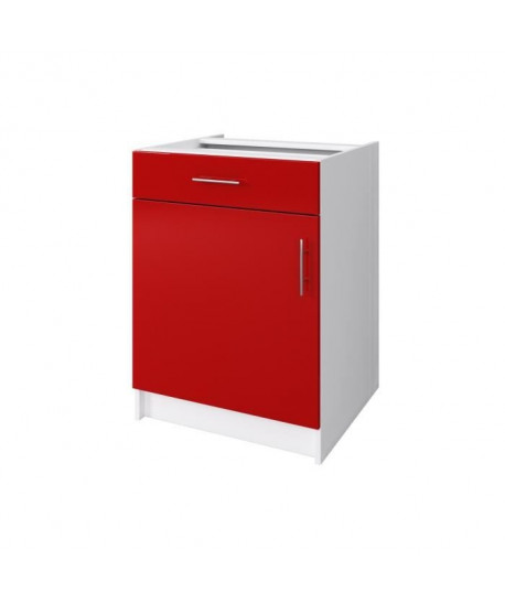 OBI Caisson bas de cuisine avec 1 porte, 1 tiroir L 60 cm  Blanc et rouge laqué brillant