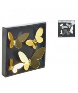 Lot de 4 stickers miroir acrylique Papillon en relief  20x3x20 cm  Jaune or