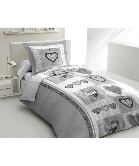 LOVELY HOME Parure de couette 100% coton Sweet Heart  Gris  140x200 cm