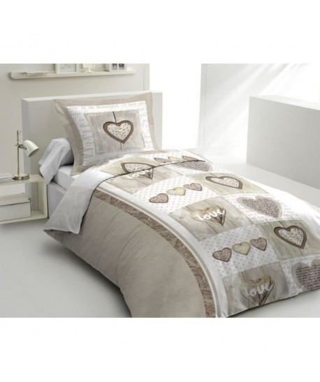 LOVELY HOME Parure de couette 100% coton Sweet Heart  Beige  140x200 cm