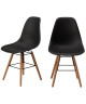 RENA Lot de 2 chaises de salle a manger noir satiné  pieds en bois hetre massif  Scandinave  L 52 x P 46,5 cm