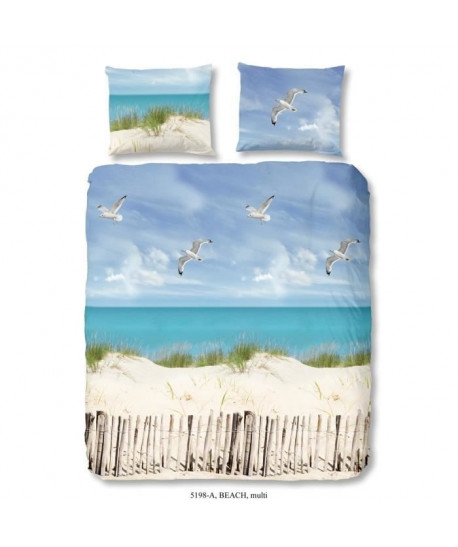 GOOD MORNING Parure de couette Beach 100% coton  1 housse de couette 220x240 cm  2 taies d\'oreillers 60x70 cm bleu