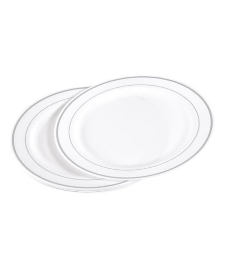 Lot de 6 assiettes blanches avec liseré argent diametre 23 cm