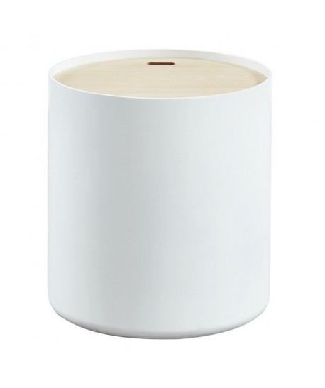 PoeTIC Table d\'appoint ronde style contemporain blanc laqué mat avec plateau placage Paulownia  Ř 38 cm