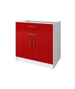 OBI Caisson bas de cuisine avec 2 portes, 2 tiroirs L 80 cm  Blanc et rouge laqué brillant