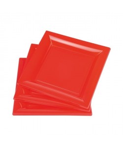 Lot de 6 assiettes carrées jetables 23x23 cm rouge